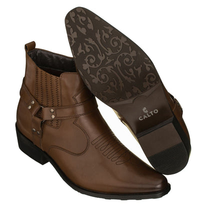 CALTO - T8113 - 3.3 Inches Taller (Dark Brown) - Zipper BootsBootsTorqelo.com