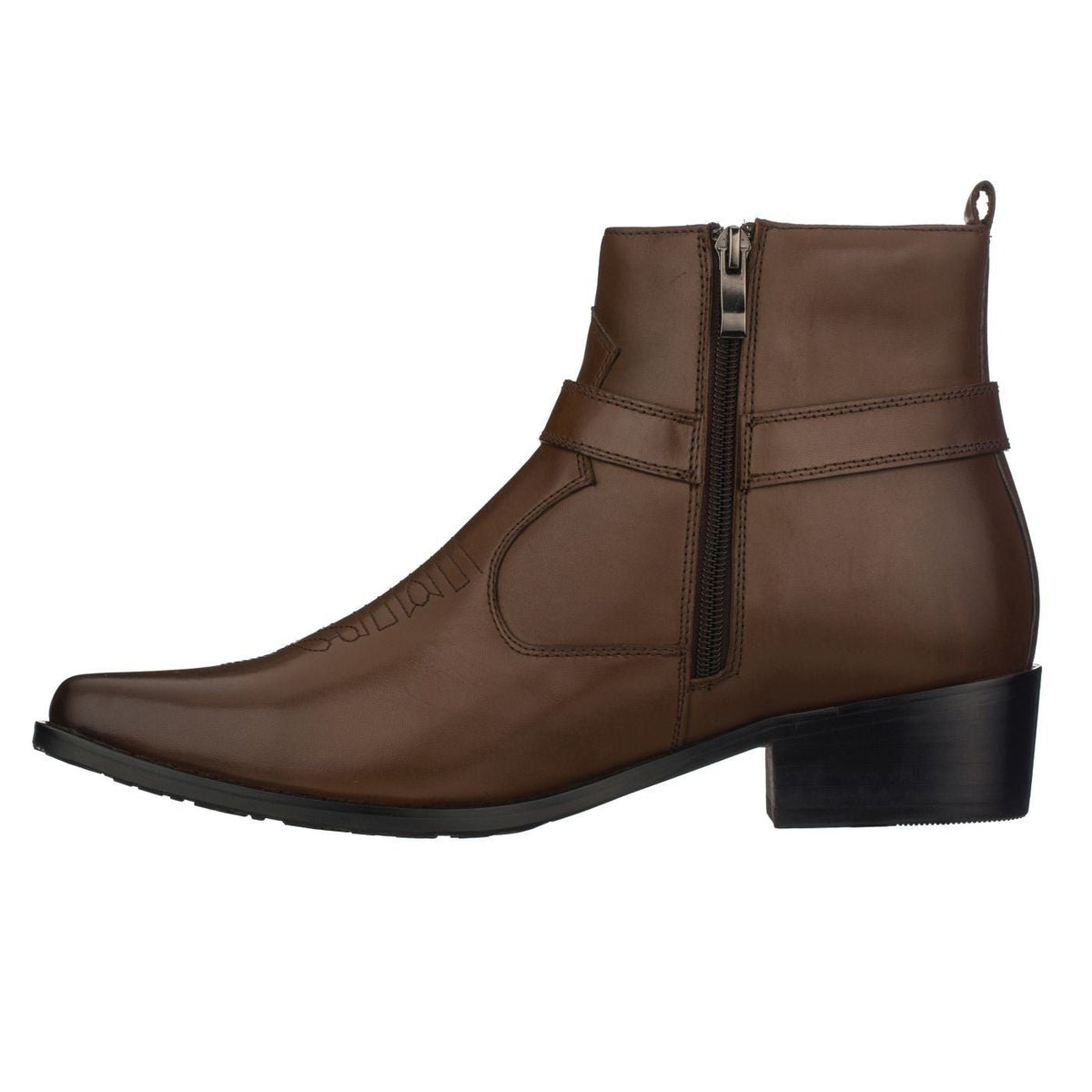 CALTO - T8113 - 3.3 Inches Taller (Dark Brown) - Zipper BootsBootsTorqelo.com