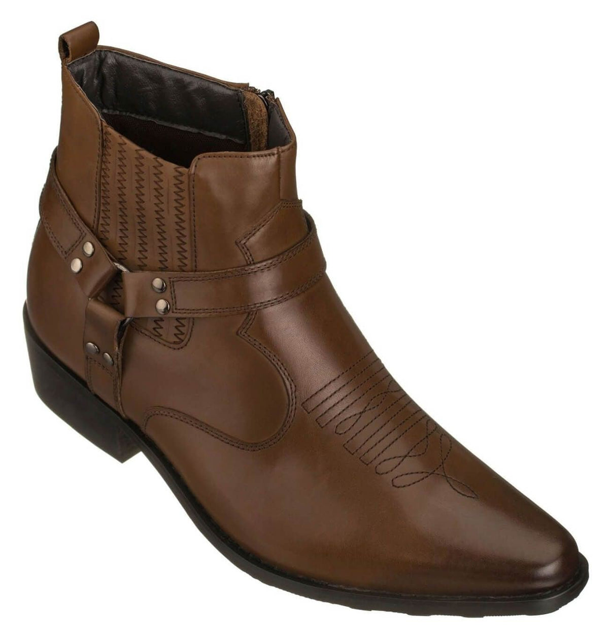 CALTO - T8113 - 3.3 Inches Taller (Dark Brown) - Zipper BootsBootsTorqelo.com