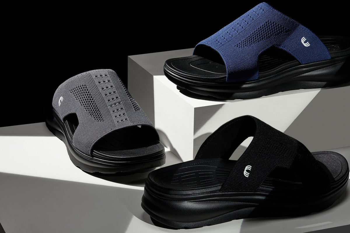 CALTO - X1659 - 2 Inches Taller (Black/Knitted Navy)SandalsTorqelo.com