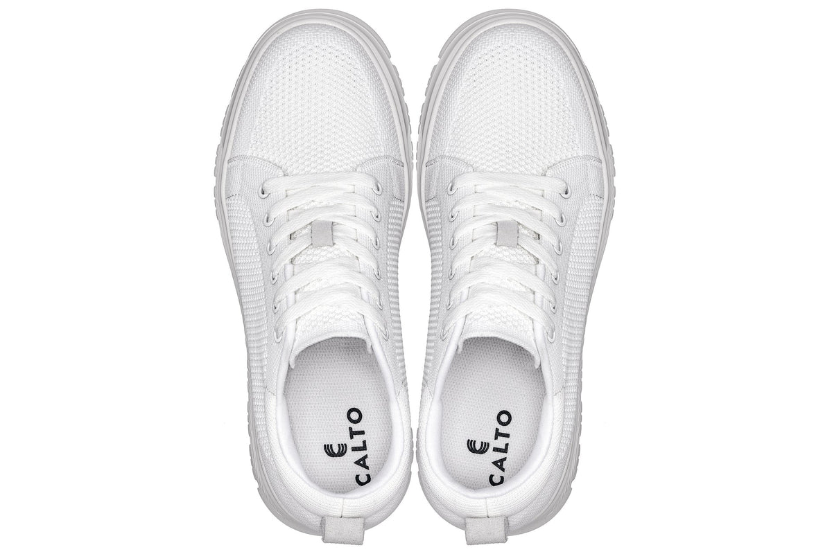 CALTO - X2321 - 2.4 Inches Taller (White/White Sole) - Lace Up Casual Sneaker - LightweightSneakers / AthleticsTorqelo.com