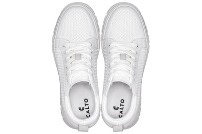 CALTO - X2321 - 2.4 Inches Taller (White/White Sole) - Lace Up Casual Sneaker - LightweightSneakers / AthleticsTorqelo.com