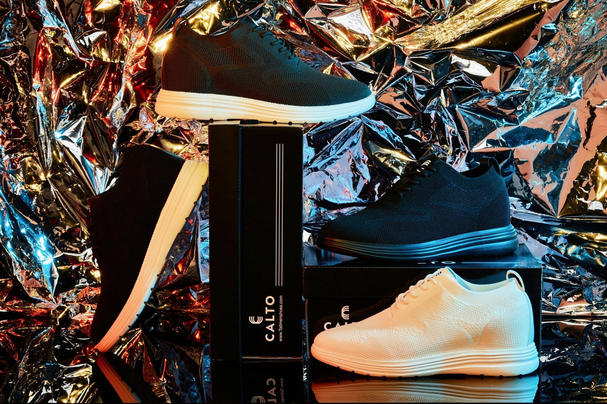 CALTO - X2631 - 2.8 Inches Taller (Black/Black Sole) - Lace Up Casual Walker - LightweightCasualTorqelo.com