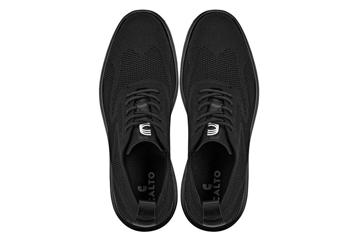 CALTO - X2631 - 2.8 Inches Taller (Black/Black Sole) - Lace Up Casual Walker - LightweightCasualTorqelo.com