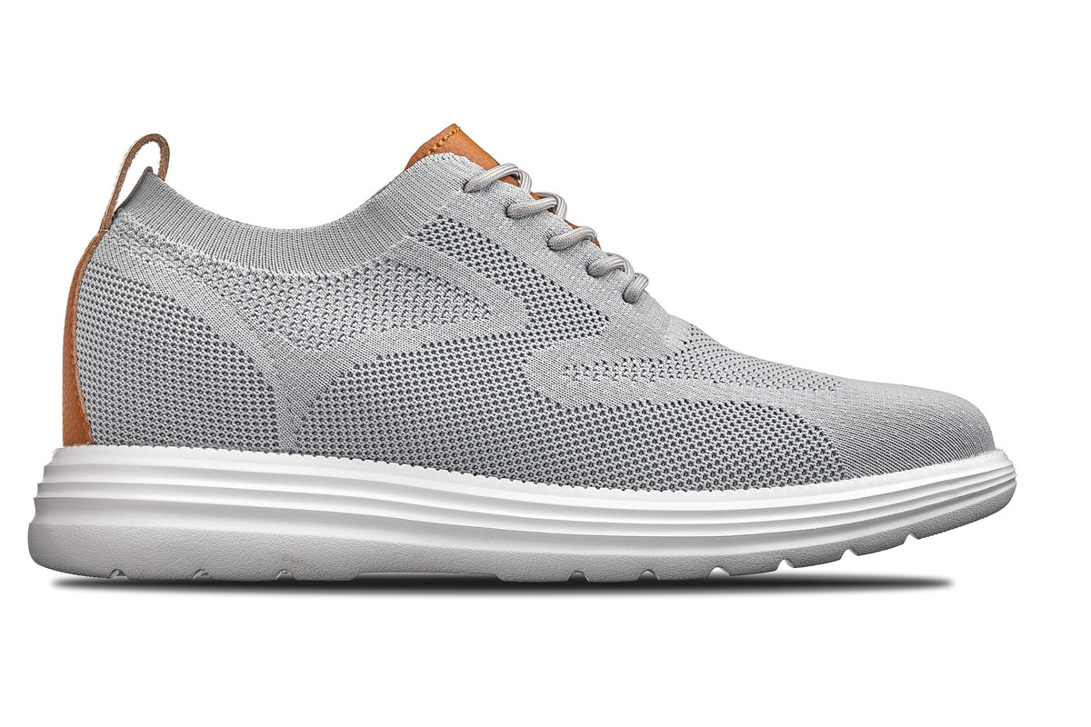 CALTO - X2637 - 2.8 Inches Taller (Pewter Grey/Brown) - Lace Up Casual Walker - LightweightCasualTorqelo.com