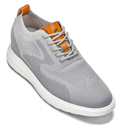 CALTO - X2637 - 2.8 Inches Taller (Pewter Grey/Brown) - Lace Up Casual Walker - LightweightCasualTorqelo.com
