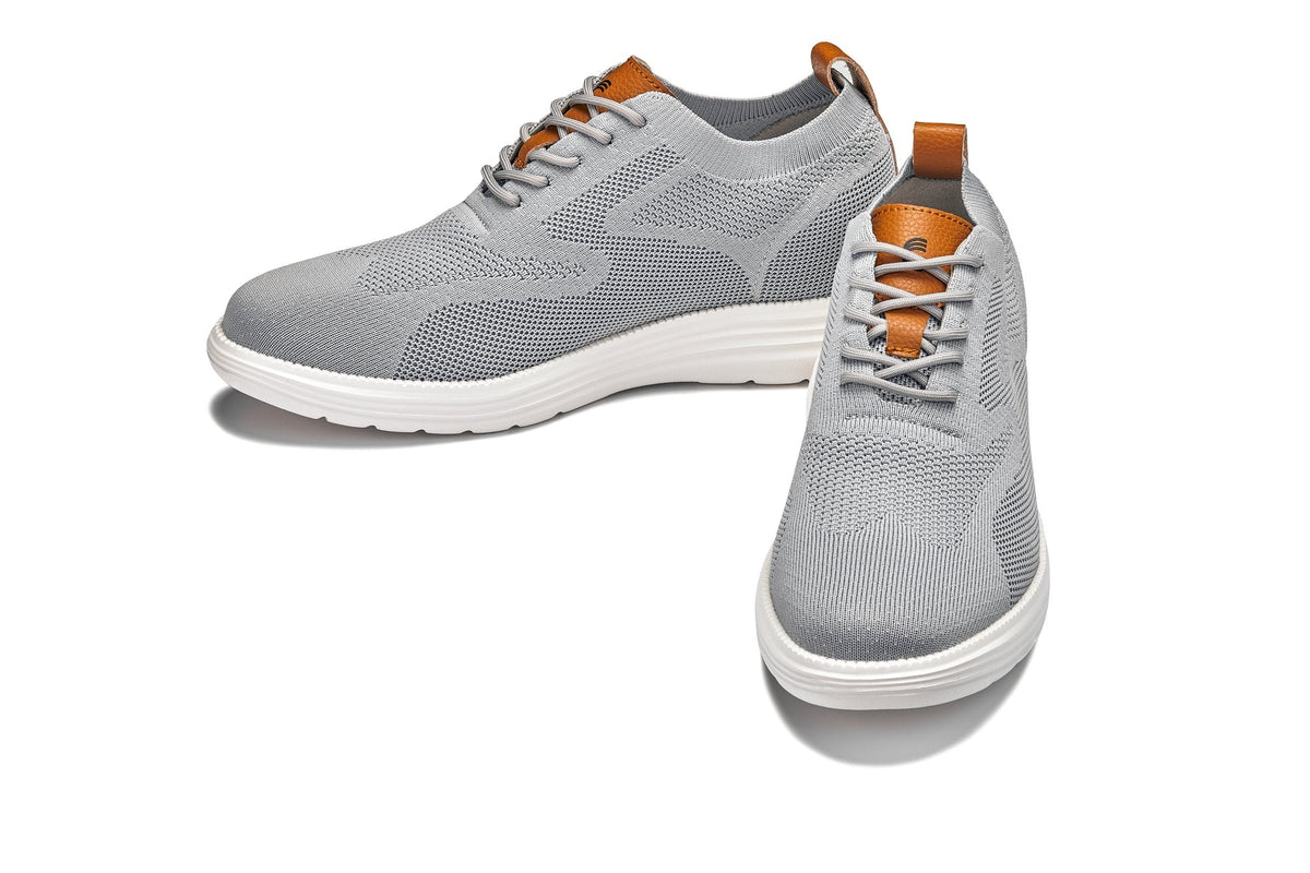CALTO - X2637 - 2.8 Inches Taller (Pewter Grey/Brown) - Lace Up Casual Walker - LightweightCasualTorqelo.com