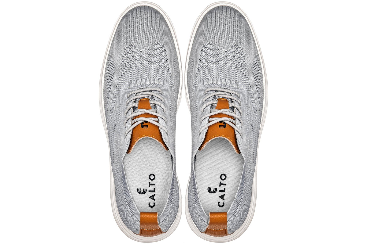 CALTO - X2637 - 2.8 Inches Taller (Pewter Grey/Brown) - Lace Up Casual Walker - LightweightCasualTorqelo.com