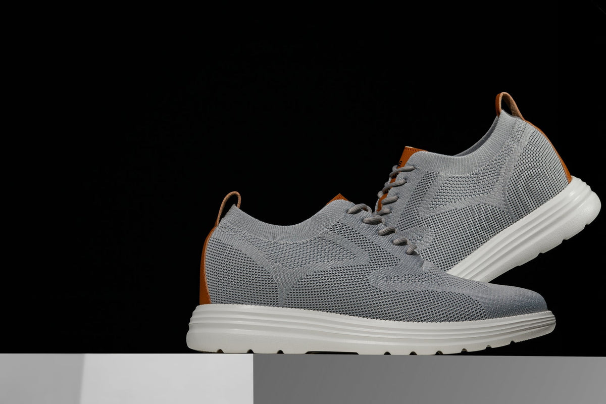 CALTO - X2637 - 2.8 Inches Taller (Pewter Grey/Brown) - Lace Up Casual Walker - LightweightCasualTorqelo.com