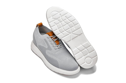 CALTO - X2637 - 2.8 Inches Taller (Pewter Grey/Brown) - Lace Up Casual Walker - LightweightCasualTorqelo.com