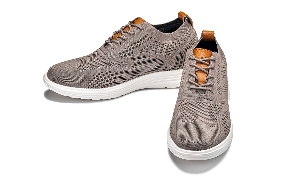 CALTO - X2638 - 2.8 Inches Taller (Khaki/Brown) - Lace Up Casual Walker - LightweightCasualTorqelo.com