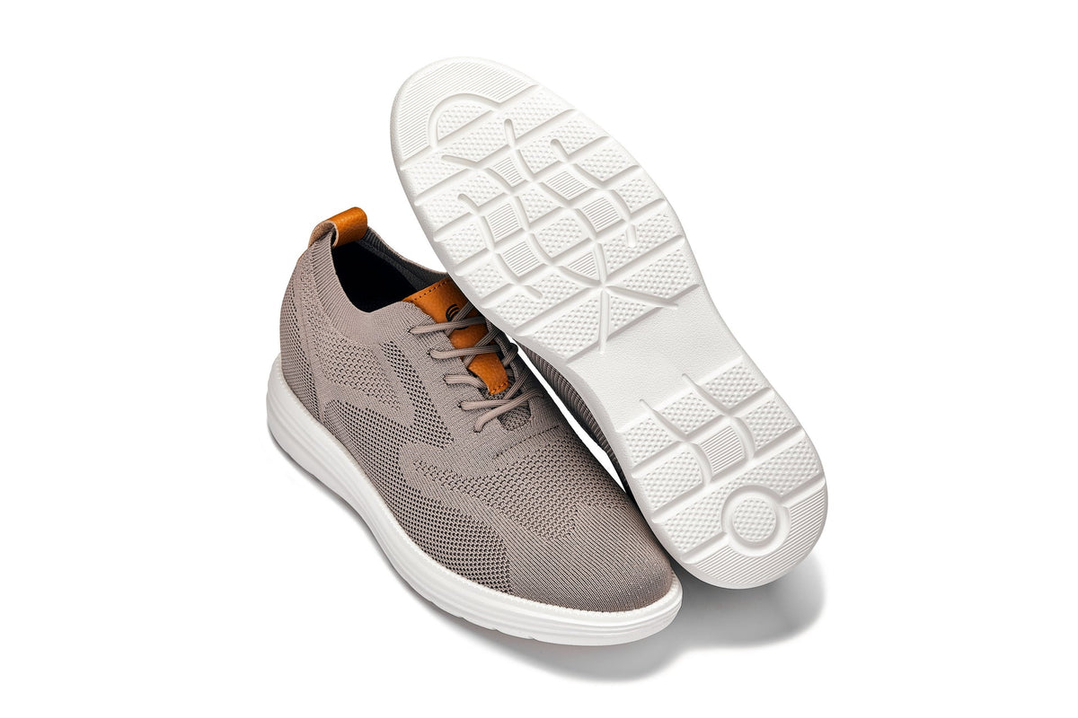 CALTO - X2638 - 2.8 Inches Taller (Khaki/Brown) - Lace Up Casual Walker - LightweightCasualTorqelo.com