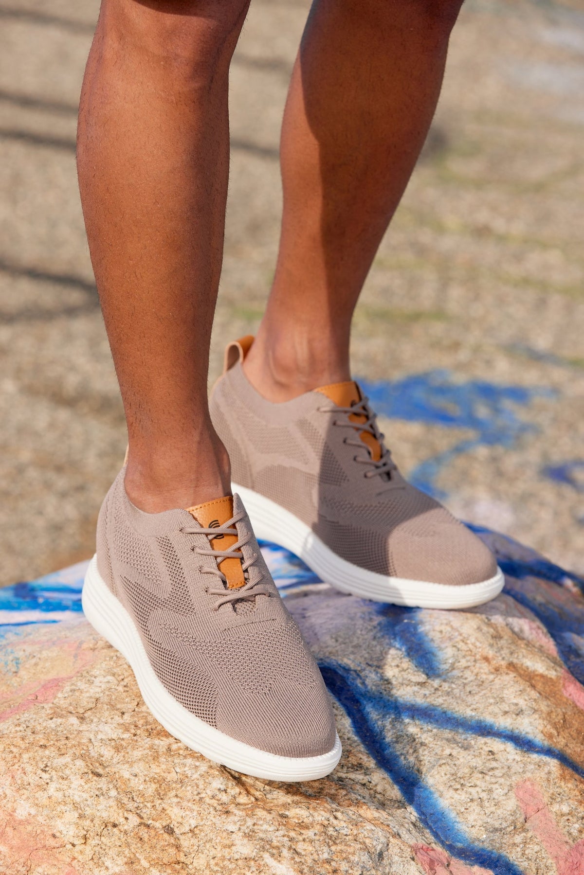 CALTO - X2638 - 2.8 Inches Taller (Khaki/Brown) - Lace Up Casual Walker - LightweightCasualTorqelo.com