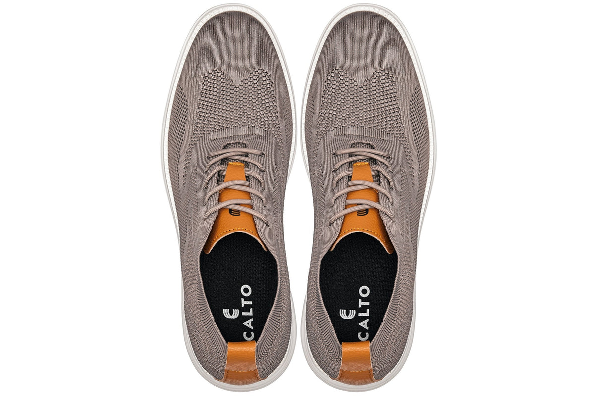 CALTO - X2638 - 2.8 Inches Taller (Khaki/Brown) - Lace Up Casual Walker - LightweightCasualTorqelo.com