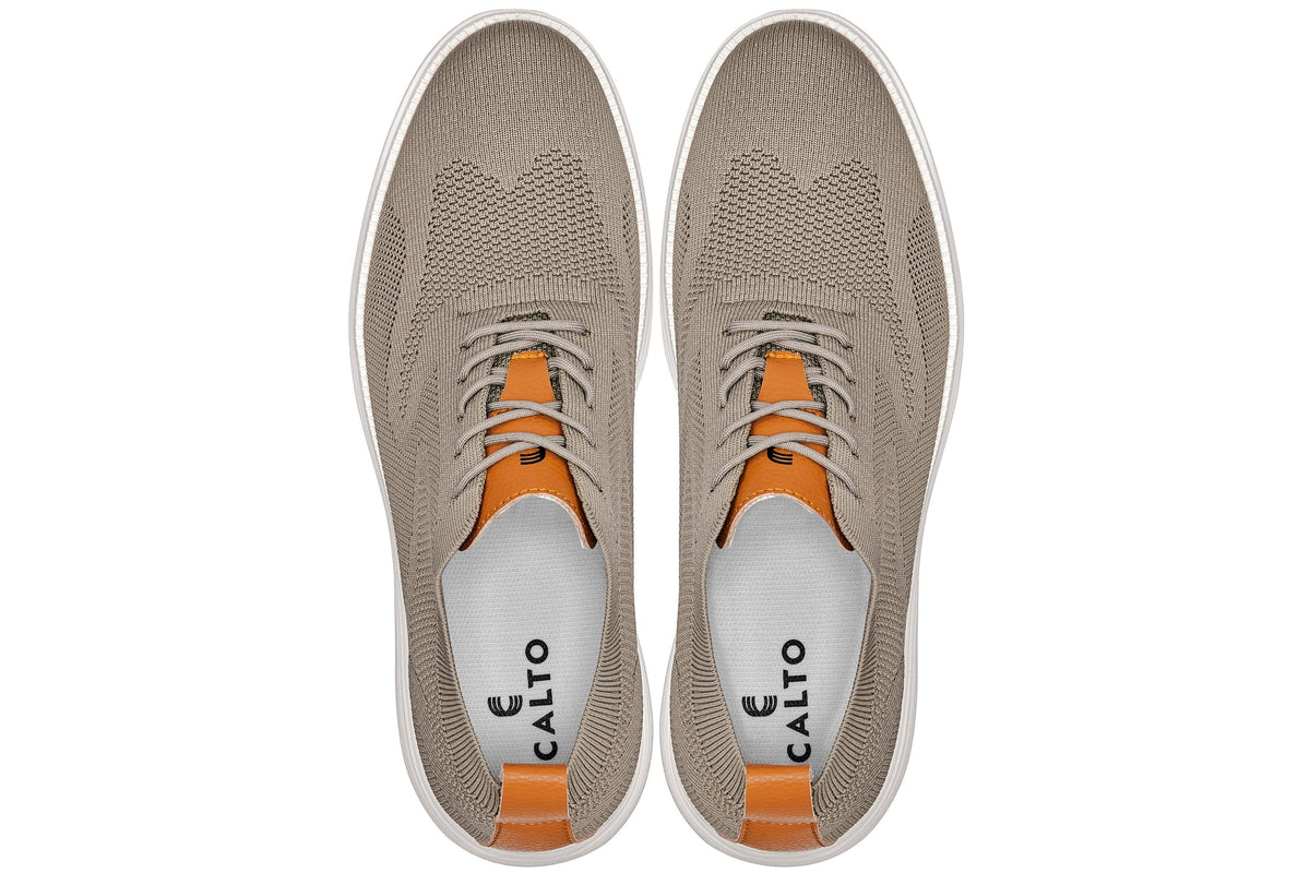 CALTO - X2639 - 2.8 Inches Taller (Khaki Green/Brown) - Lace Up Casual Walker - LightweightCasualTorqelo.com