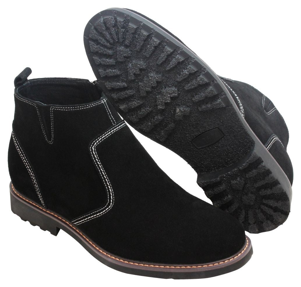 CALTO - Y41082 - 3.2 Inches Taller (Nubuck Black) - Zipper BootsBootsTorqelo.com