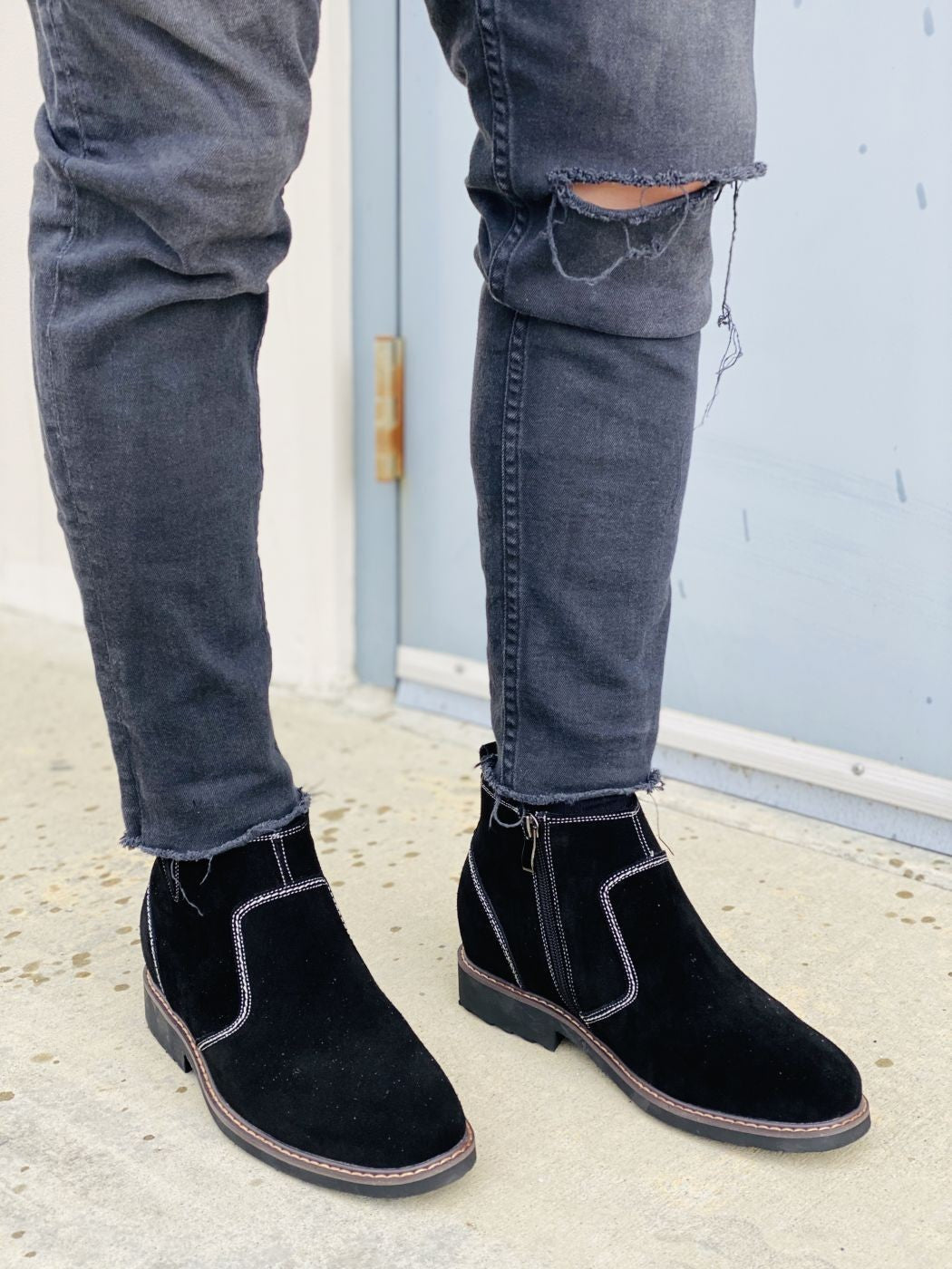 CALTO - Y41082 - 3.2 Inches Taller (Nubuck Black) - Zipper BootsBootsTorqelo.com