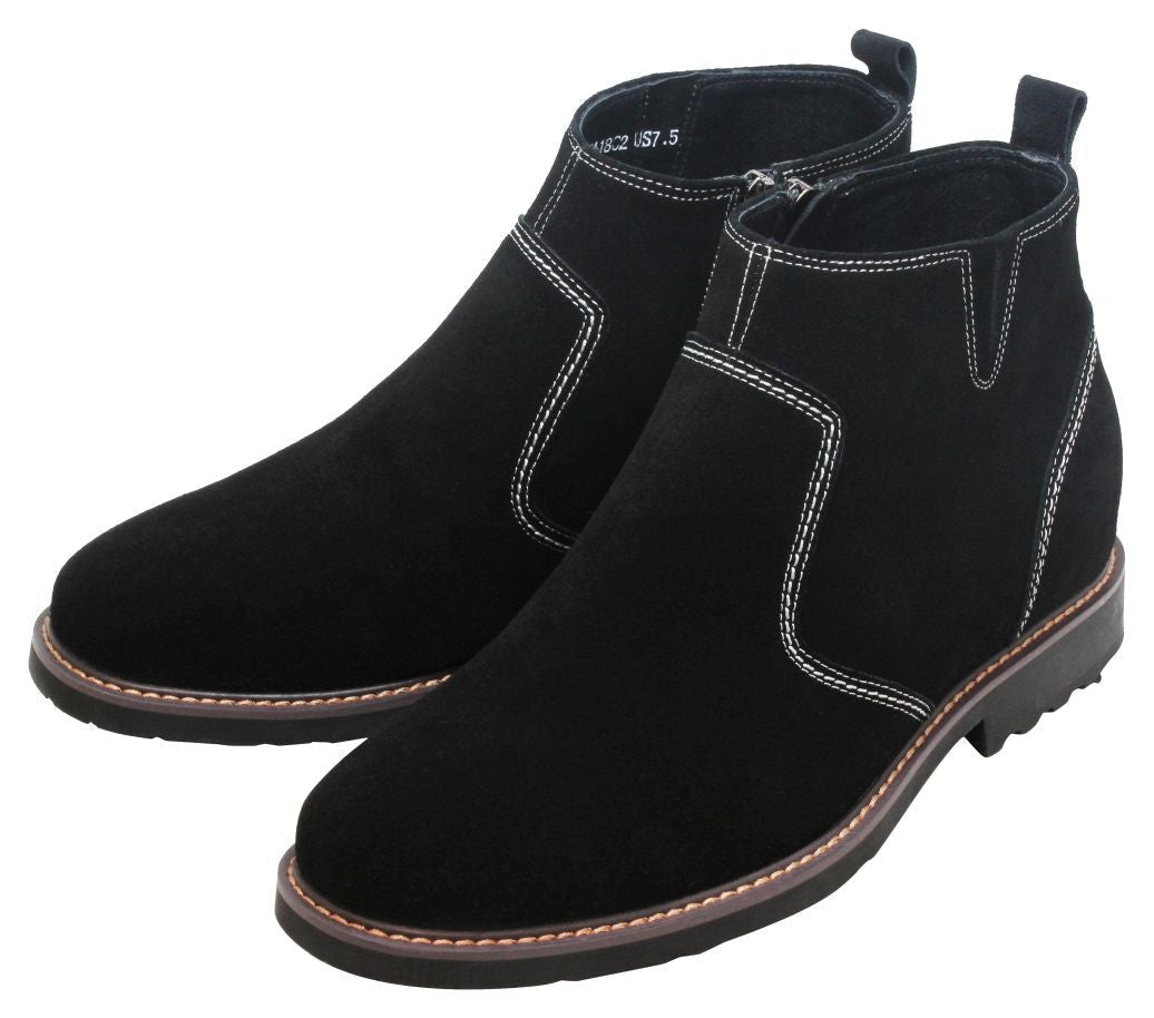 CALTO - Y41082 - 3.2 Inches Taller (Nubuck Black) - Zipper BootsBootsTorqelo.com