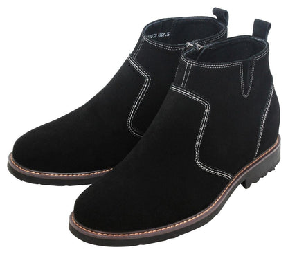 CALTO - Y41082 - 3.2 Inches Taller (Nubuck Black) - Zipper BootsBootsTorqelo.com