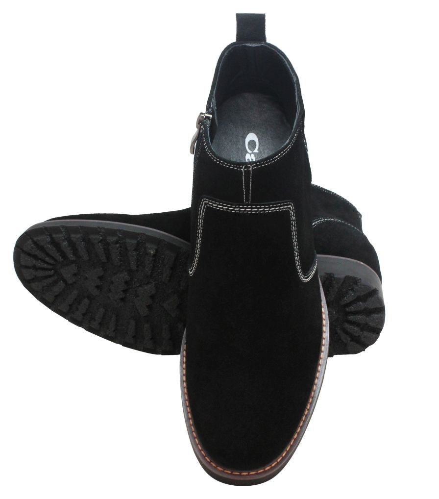 CALTO - Y41082 - 3.2 Inches Taller (Nubuck Black) - Zipper BootsBootsTorqelo.com