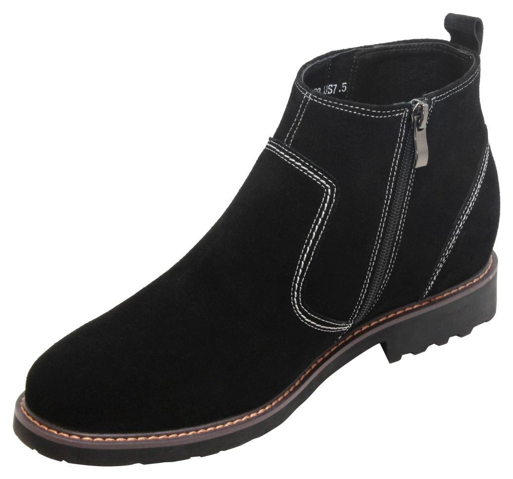 CALTO - Y41082 - 3.2 Inches Taller (Nubuck Black) - Zipper BootsBootsTorqelo.com