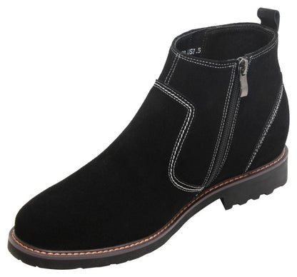 CALTO - Y41082 - 3.2 Inches Taller (Nubuck Black) - Zipper BootsBootsTorqelo.com