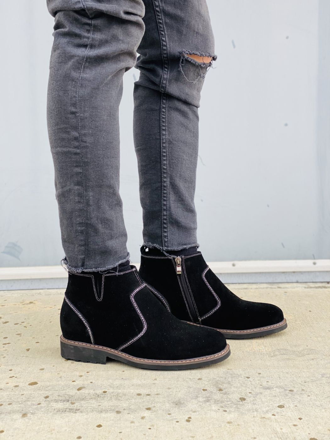 CALTO - Y41082 - 3.2 Inches Taller (Nubuck Black) - Zipper BootsBootsTorqelo.com