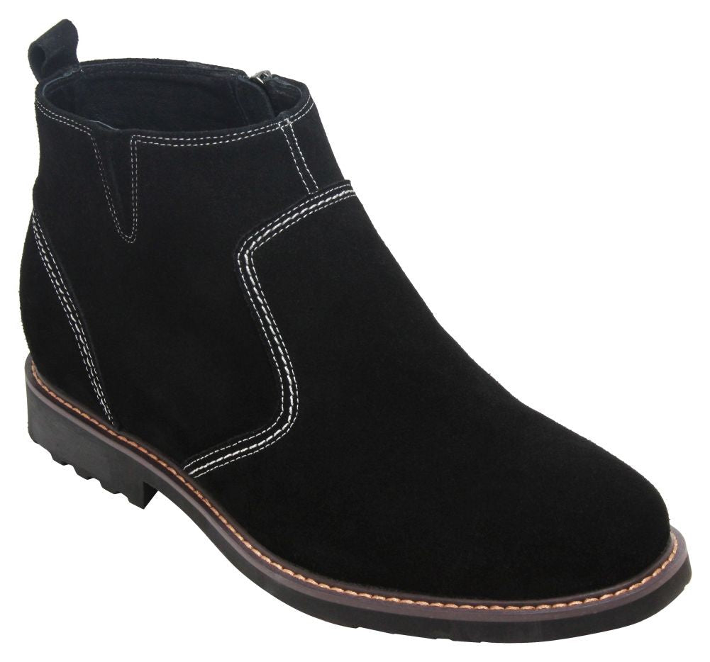 CALTO - Y41082 - 3.2 Inches Taller (Nubuck Black) - Zipper BootsBootsTorqelo.com