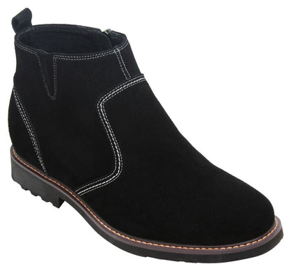 CALTO - Y41082 - 3.2 Inches Taller (Nubuck Black) - Zipper BootsBootsTorqelo.com