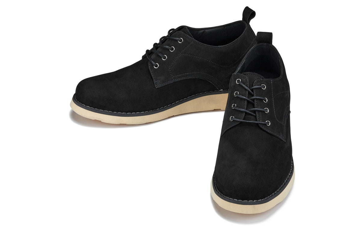 CALTO - Y7261 - 2.8 Inches Taller (Black) - Nubuck Upper Wedge Sole Work BootsCasualTorqelo.com