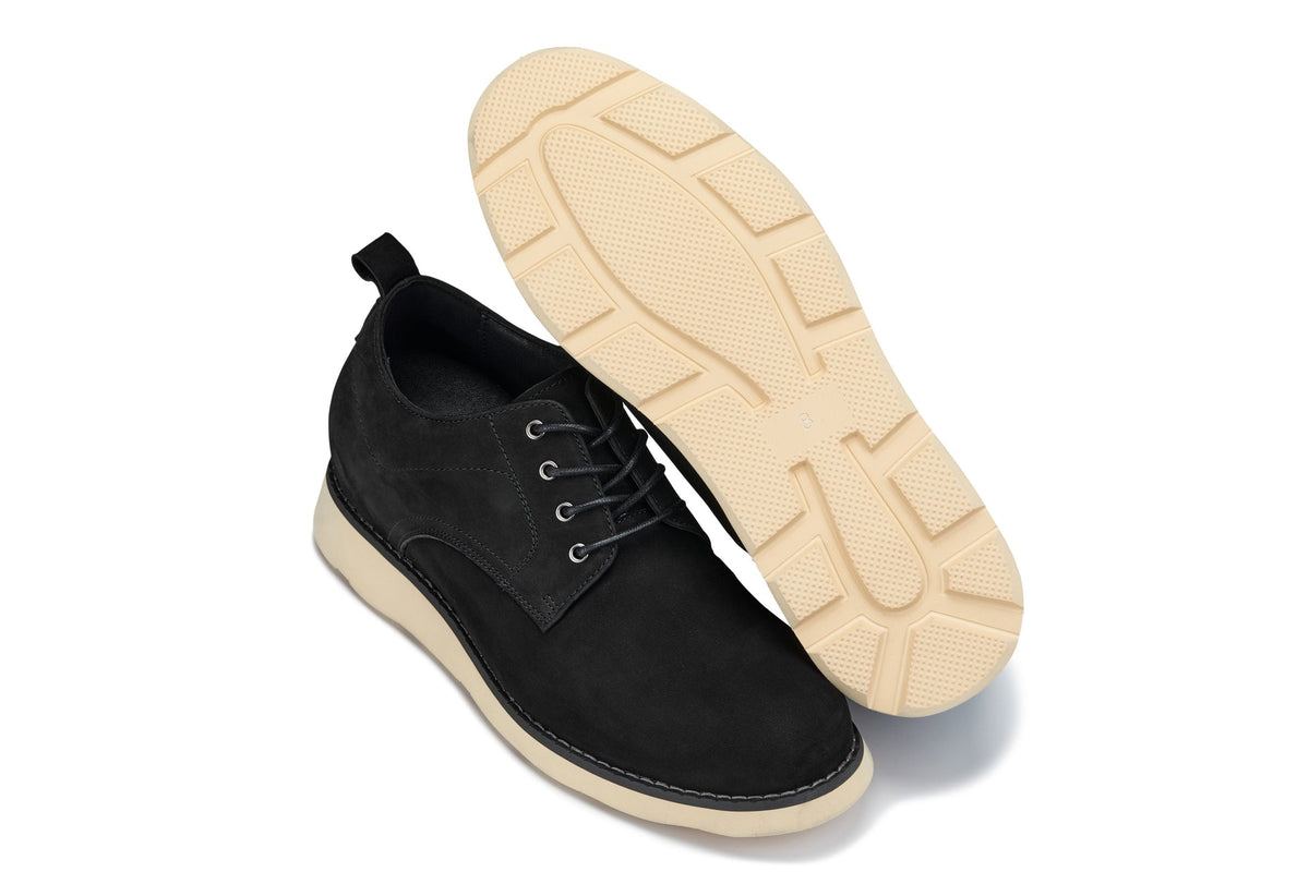 CALTO - Y7261 - 2.8 Inches Taller (Black) - Nubuck Upper Wedge Sole Work BootsCasualTorqelo.com