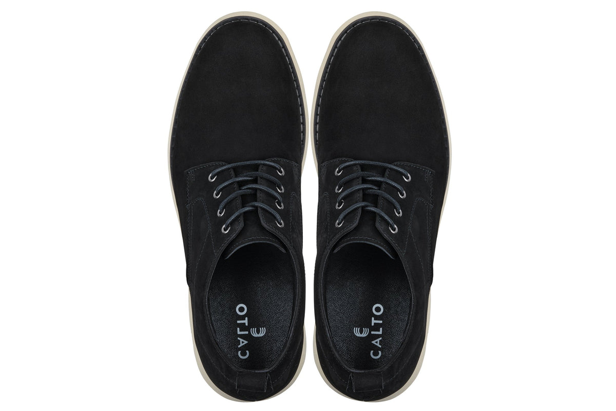 CALTO - Y7261 - 2.8 Inches Taller (Black) - Nubuck Upper Wedge Sole Work BootsCasualTorqelo.com