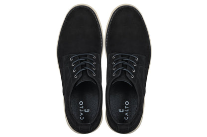 CALTO - Y7261 - 2.8 Inches Taller (Black) - Nubuck Upper Wedge Sole Work BootsCasualTorqelo.com