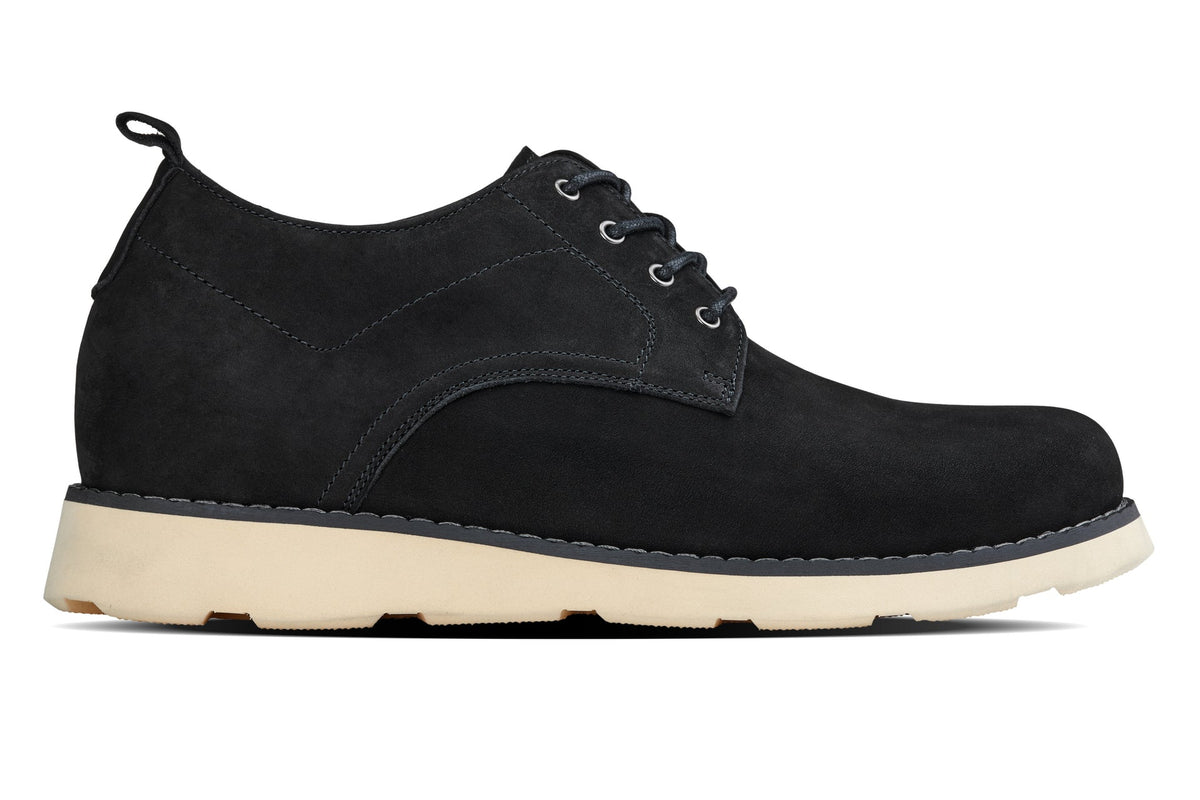 CALTO - Y7261 - 2.8 Inches Taller (Black) - Nubuck Upper Wedge Sole Work BootsCasualTorqelo.com
