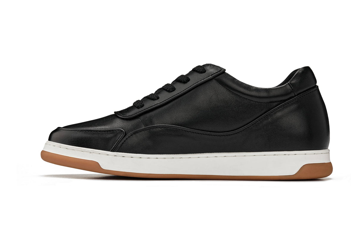 CALTO - Y7885 - 2.6 Inches Taller (Black/White & Gum Sole) - Elevated Leather SneakersCasualTorqelo.com