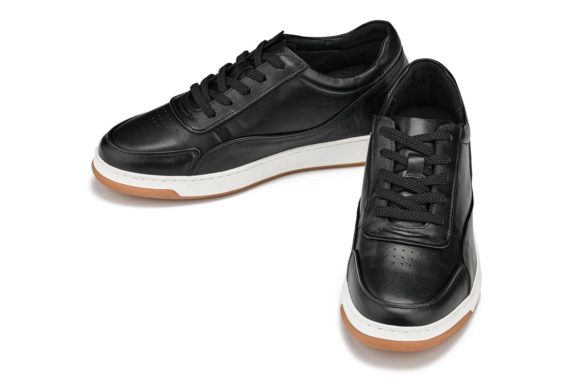 CALTO - Y7885 - 2.6 Inches Taller (Black/White & Gum Sole) - Elevated Leather SneakersCasualTorqelo.com
