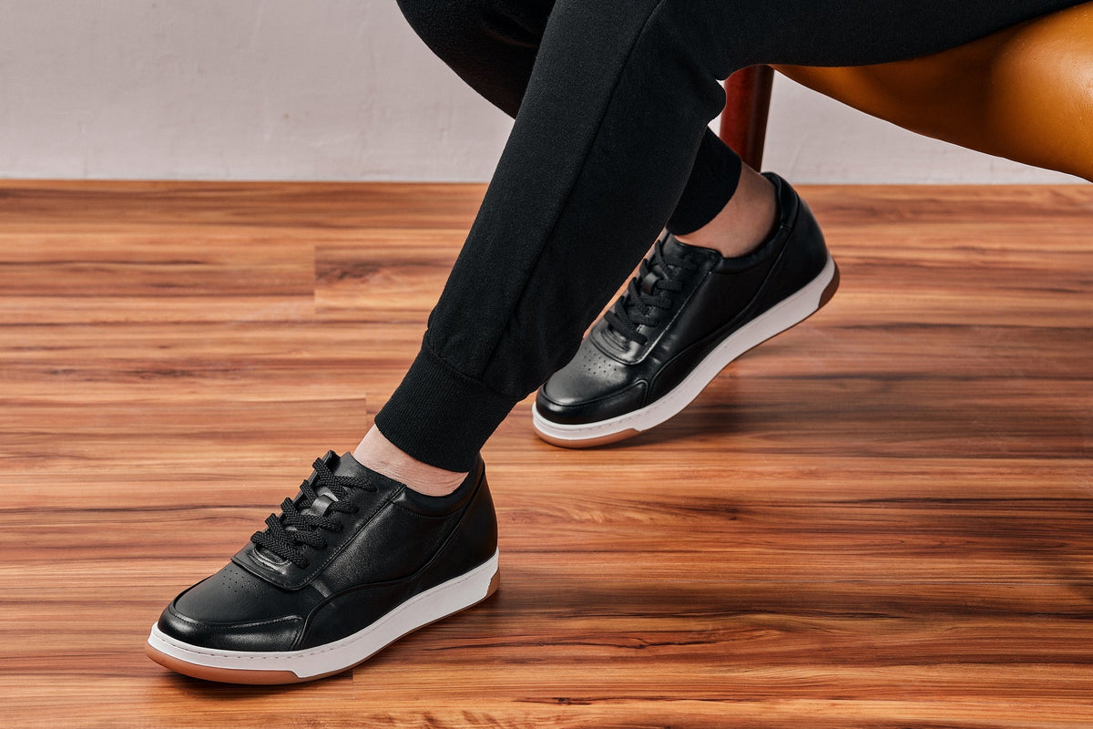 CALTO - Y7885 - 2.6 Inches Taller (Black/White & Gum Sole) - Elevated Leather SneakersCasualTorqelo.com