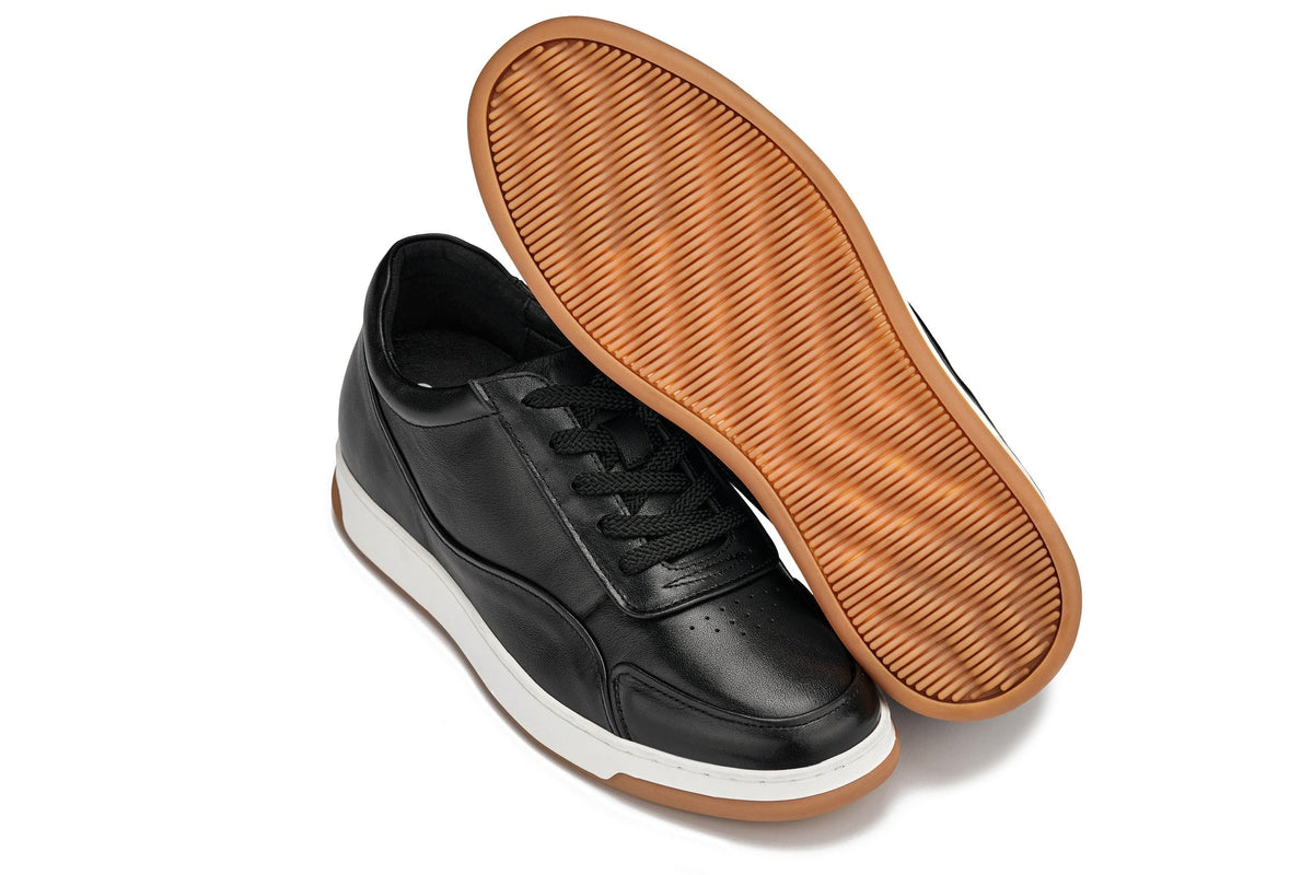 CALTO - Y7885 - 2.6 Inches Taller (Black/White & Gum Sole) - Elevated Leather SneakersCasualTorqelo.com