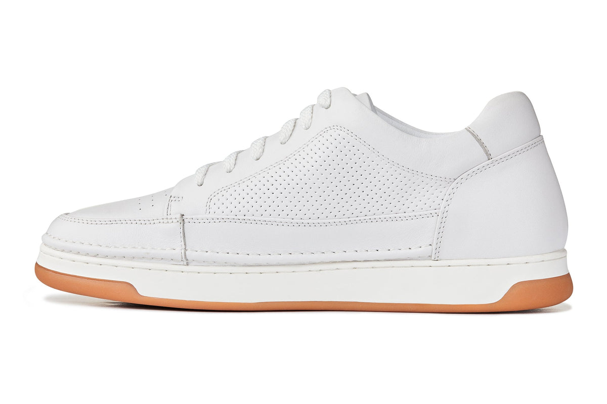 CALTO - Y7932 - 2.6 Inches Taller (White/Off-White & Gum Sole) - Elevated Micro-Perforated Leather SneakersCasualTorqelo.com