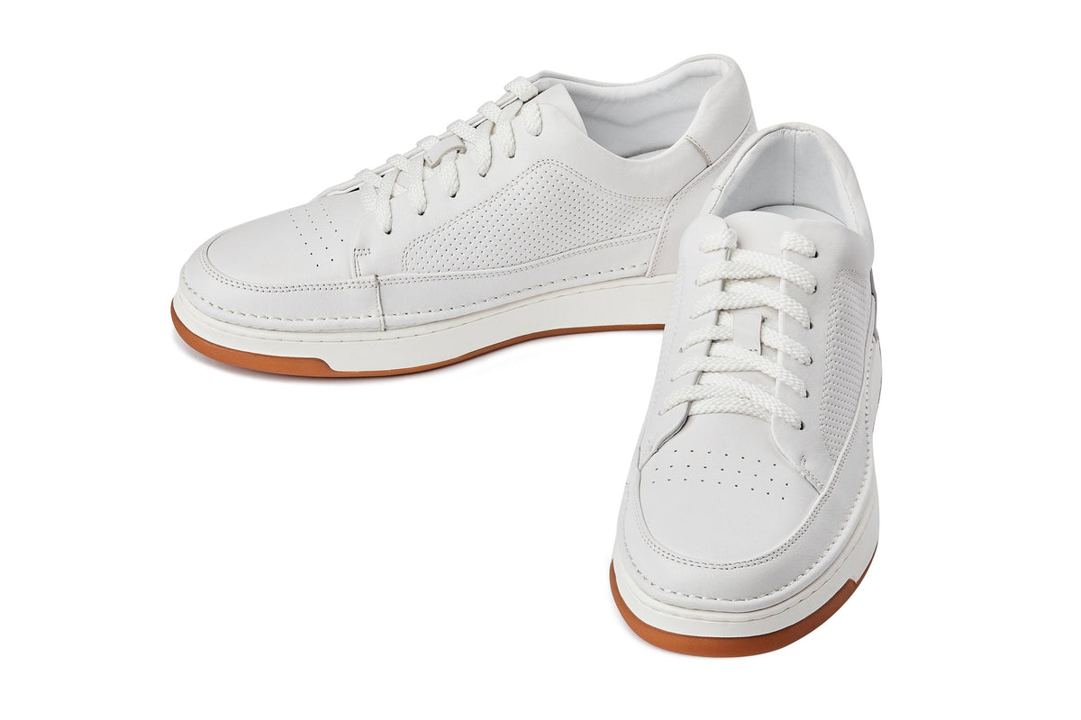 CALTO - Y7932 - 2.6 Inches Taller (White/Off-White & Gum Sole) - Elevated Micro-Perforated Leather SneakersCasualTorqelo.com