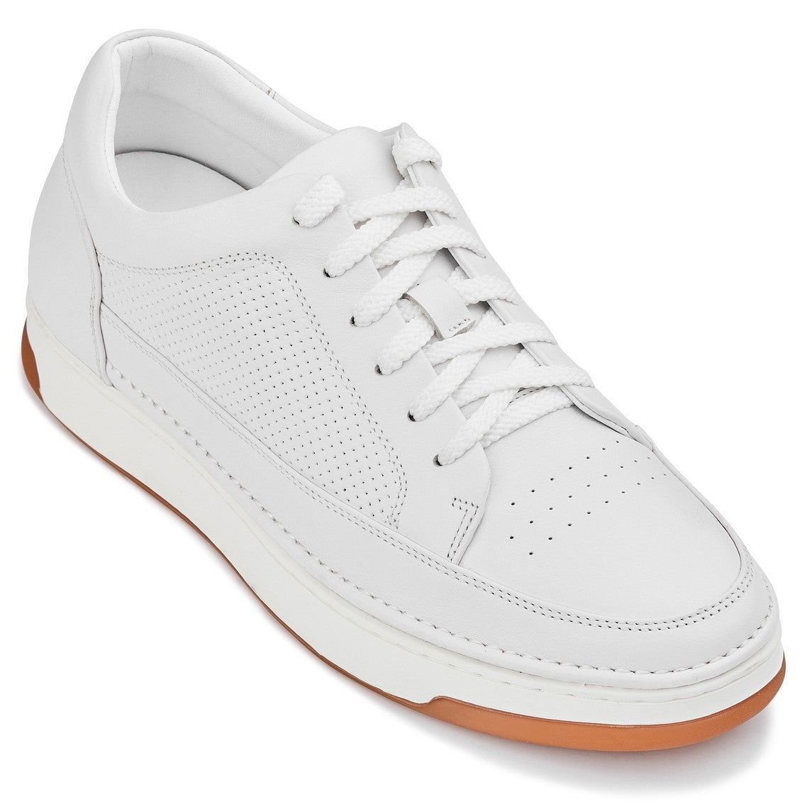 CALTO - Y7932 - 2.6 Inches Taller (White/Off-White & Gum Sole) - Elevated Micro-Perforated Leather SneakersCasualTorqelo.com