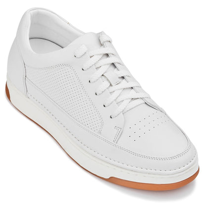 CALTO - Y7932 - 2.6 Inches Taller (White/Off-White & Gum Sole) - Elevated Micro-Perforated Leather SneakersCasualTorqelo.com