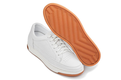 CALTO - Y7932 - 2.6 Inches Taller (White/Off-White & Gum Sole) - Elevated Micro-Perforated Leather SneakersCasualTorqelo.com
