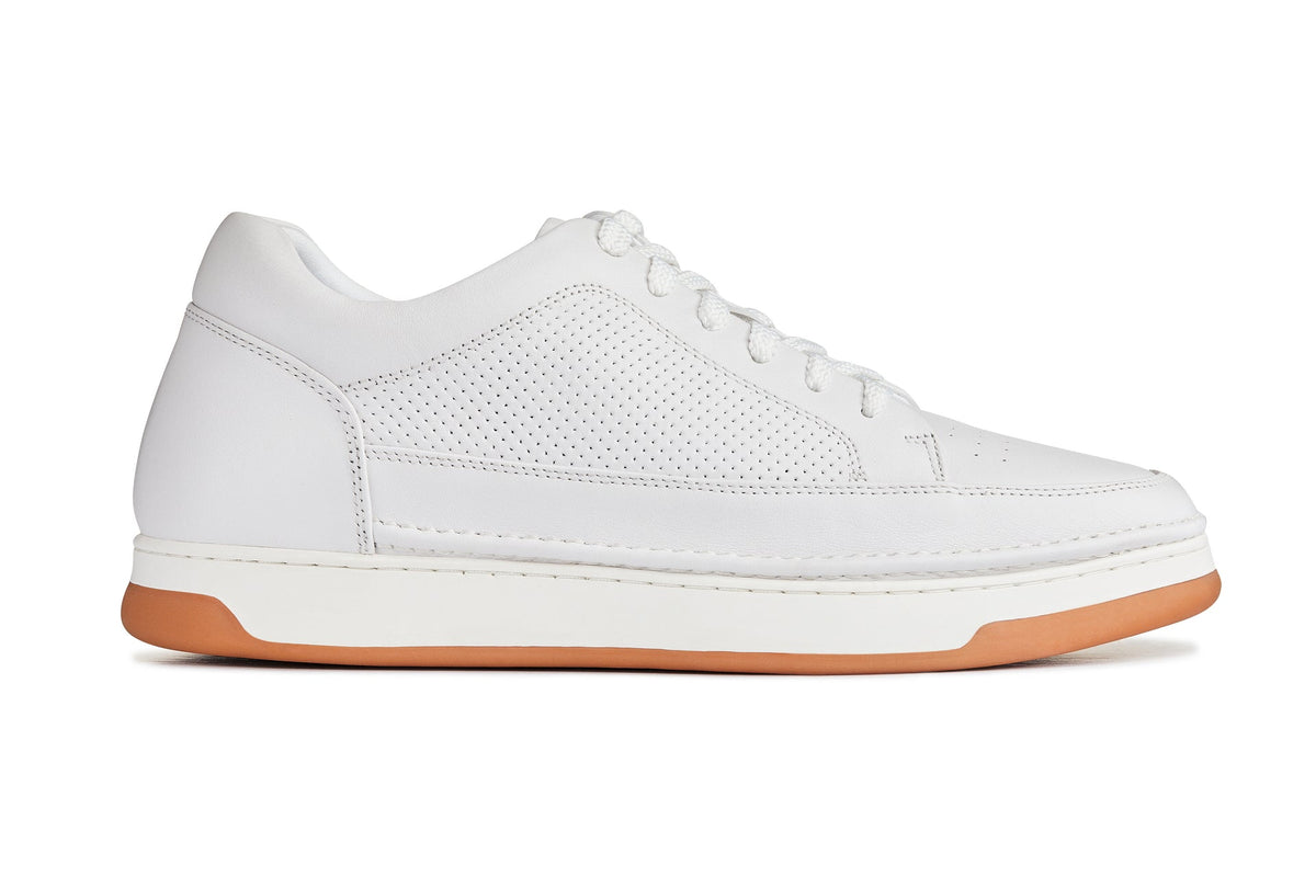CALTO - Y7932 - 2.6 Inches Taller (White/Off-White & Gum Sole) - Elevated Micro-Perforated Leather SneakersCasualTorqelo.com