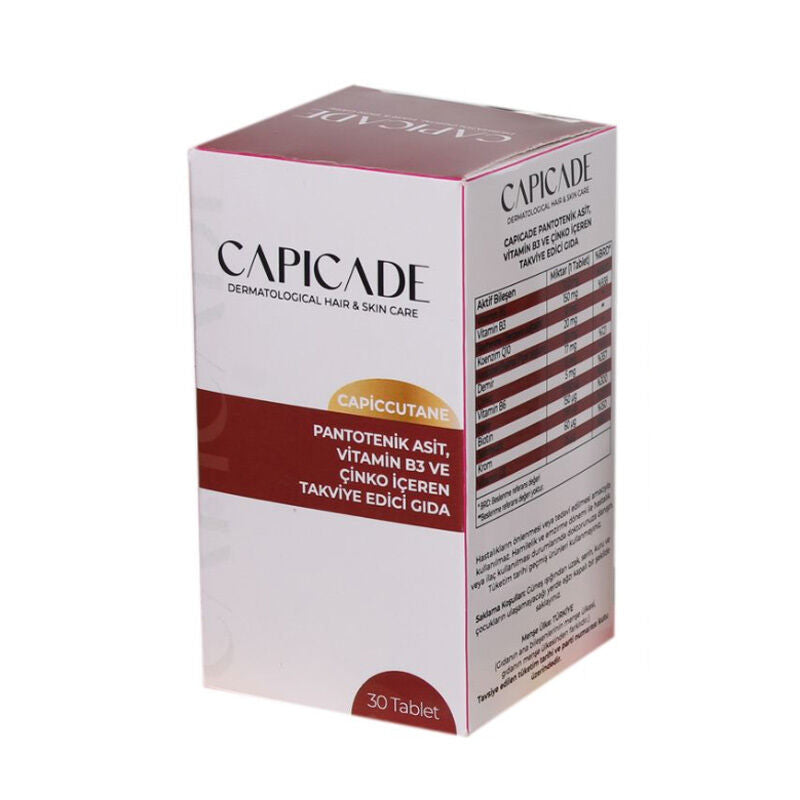 Capicade Capiccutane Pantothenic Acid Supplement with Zinc 30 Tablets by Beauty Care Bag