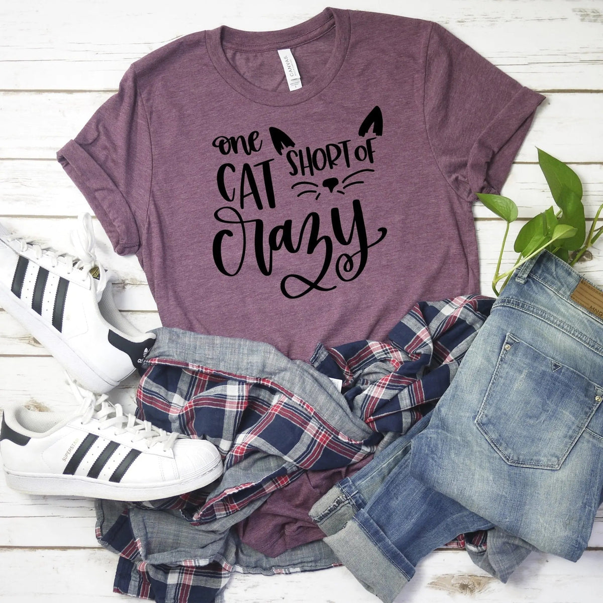 cat tshirt, One Cat Short of Crazy T-shirt, cat tshirts women, cat woman tshirt by Joyful Moose