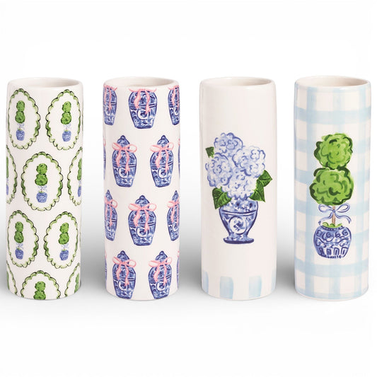 Blue and Green Chinoiserie Ceramic Topiary Vase by Rust & Cinder