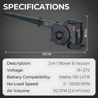 Cordless 2 in 1 Air Blower & Vacuum Cleaner, Leaf Dust Collector for Car, Computer, Garden, Compatible with Makita 18V/21V by Torqelo.com