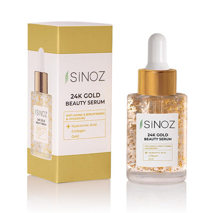 Sinoz 24K Gold Facial Serum: Anti-Aging, Collagen & Hyaluronic Acid Serum for Radiant, Firm, and Hydrated Skin - All Skin Types by Beauty Care Bag