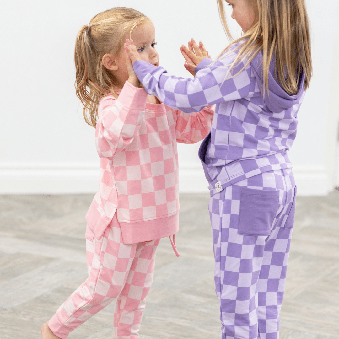 Checker Purple Haze Crew Neck Jogger Set by Sweet Bamboo